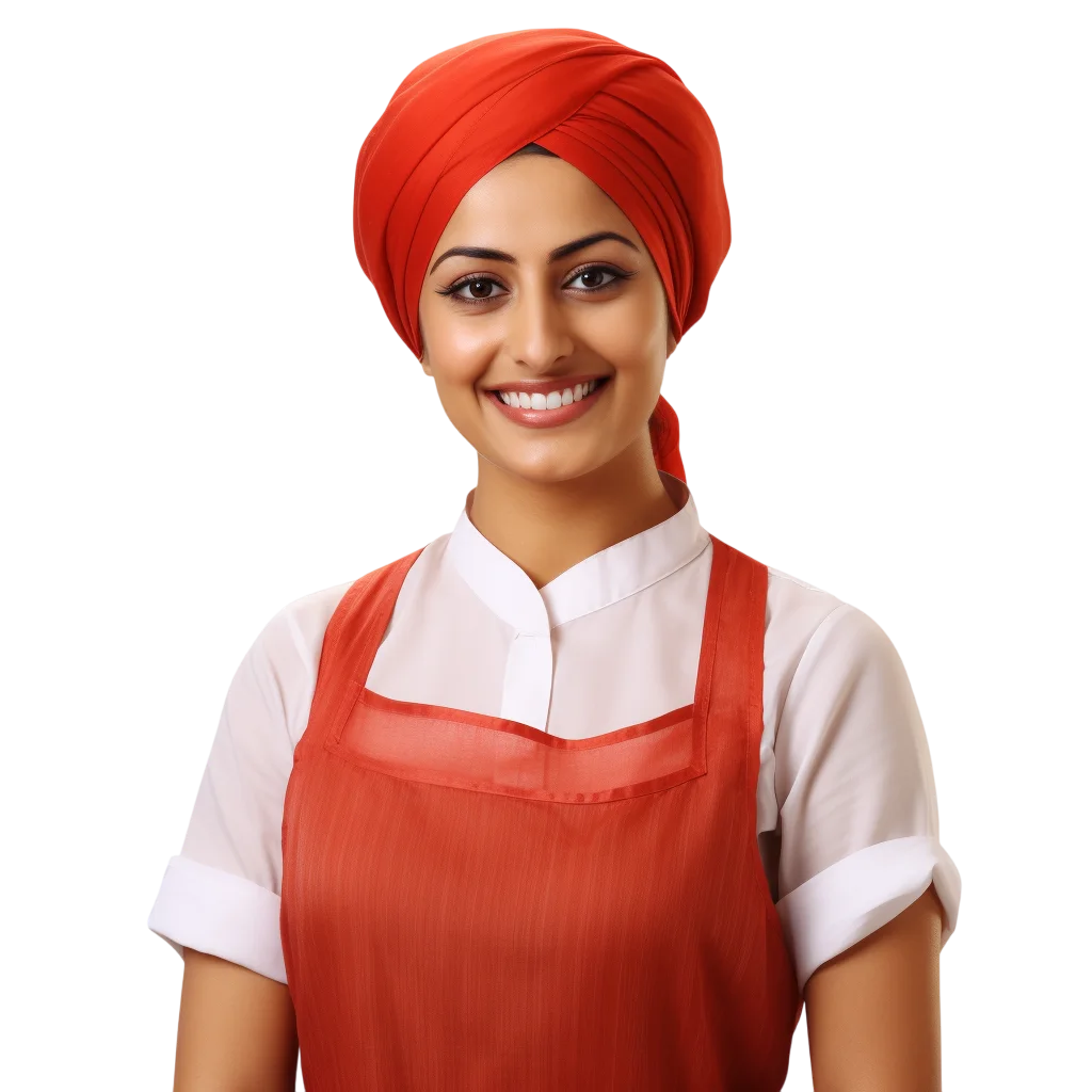 Smiling Woman in Red Apron and Headwrap Free PNG