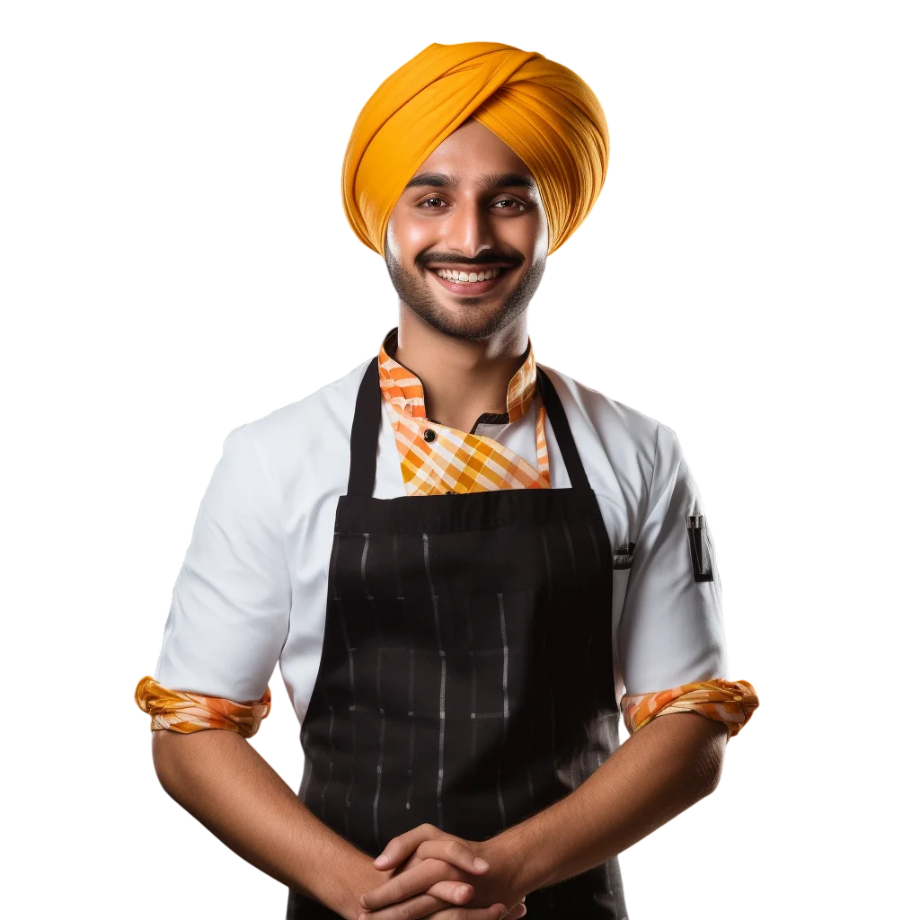 Smiling Chef in Orange Turban and Black Apron | Free PNG