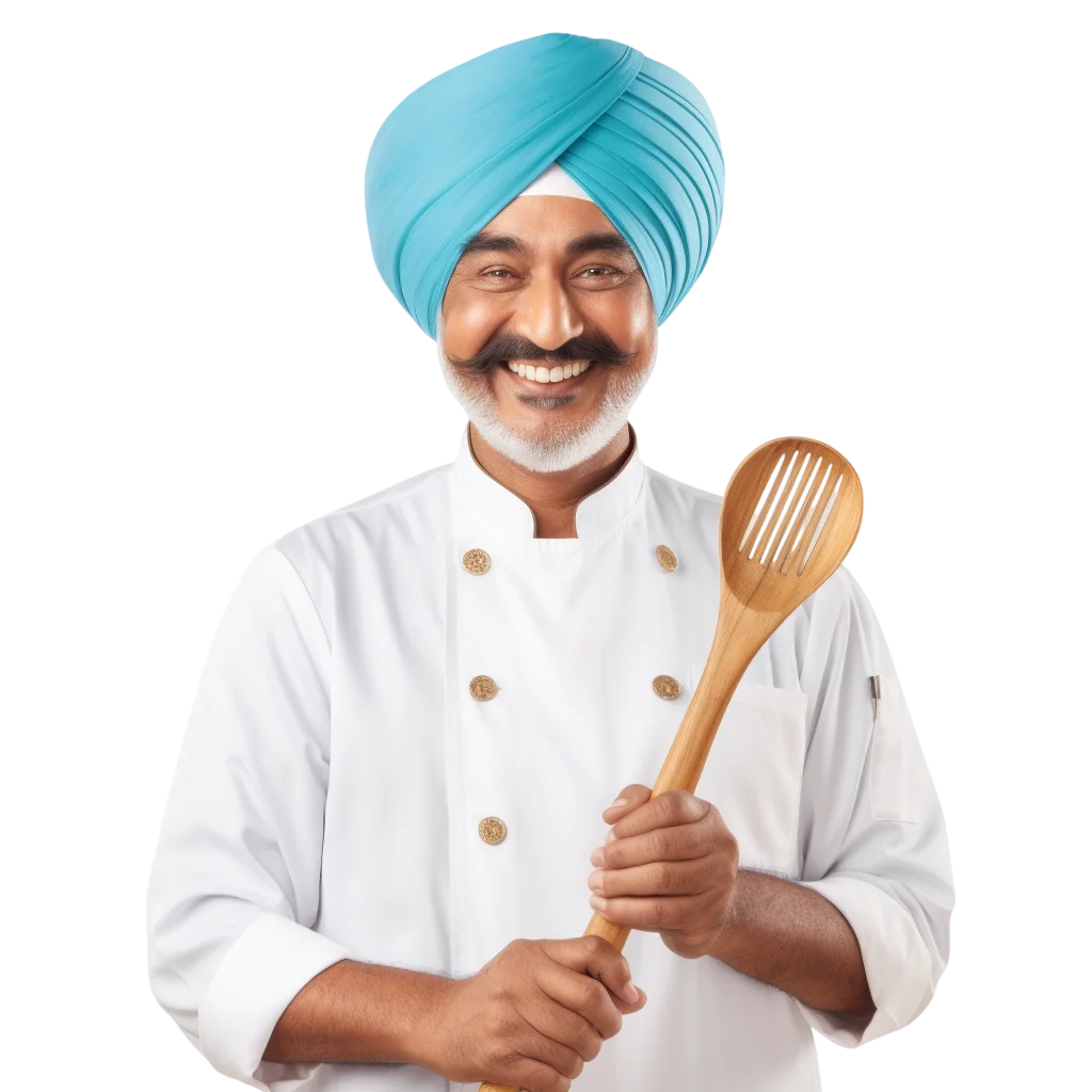 Smiling Chef in Turquoise Turban Holding Wooden Spoon – Free PNG