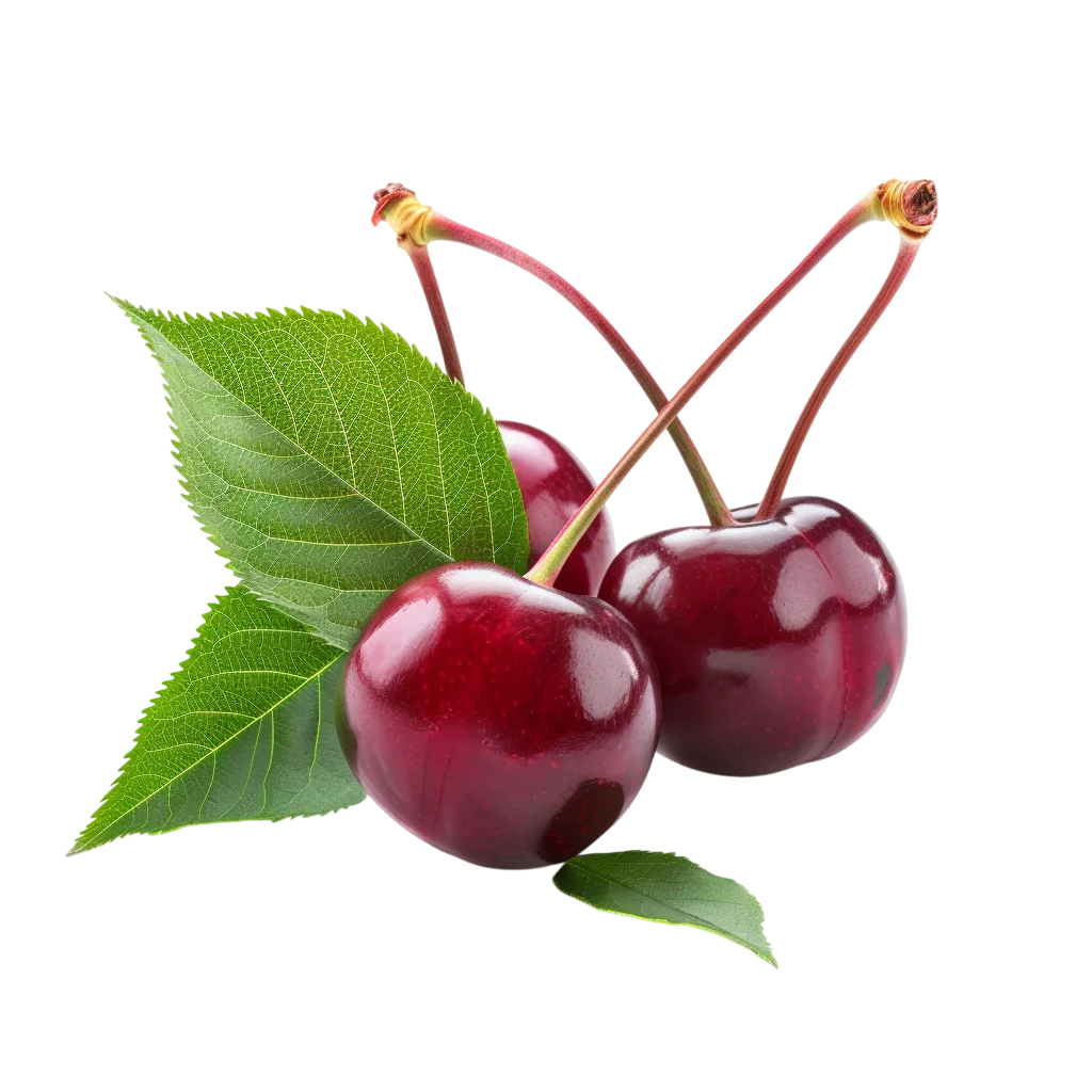 Three Red Cherries with Green Leaves Free PNG