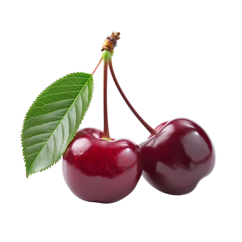 Two Glossy Red Cherries with Green Leaf Free PNG