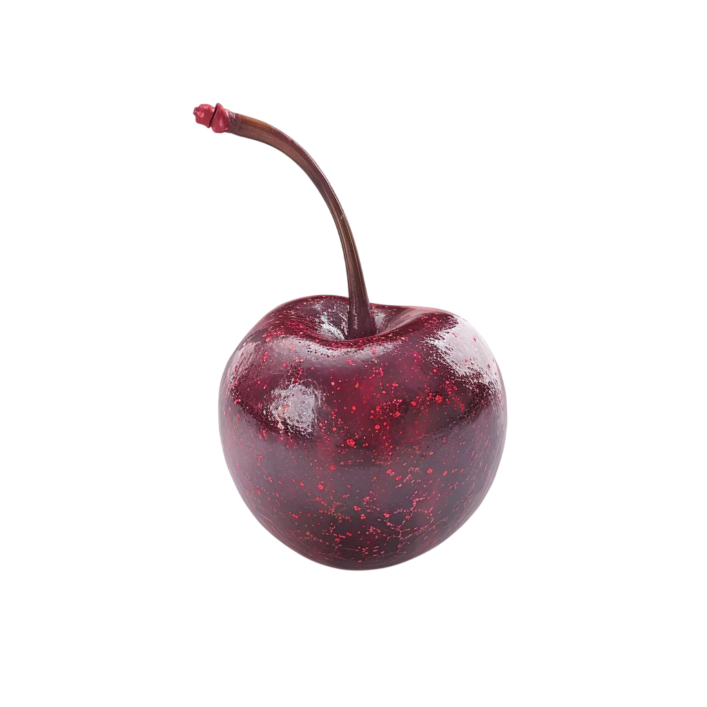 Glittery Burgundy Cherry with Curved Stem – Free PNG