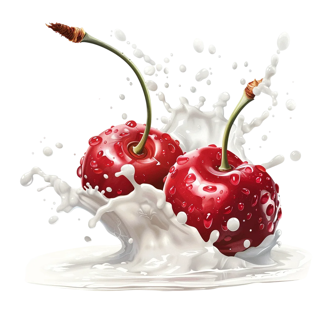 Red Cherries Splashing in Milk – Free PNG