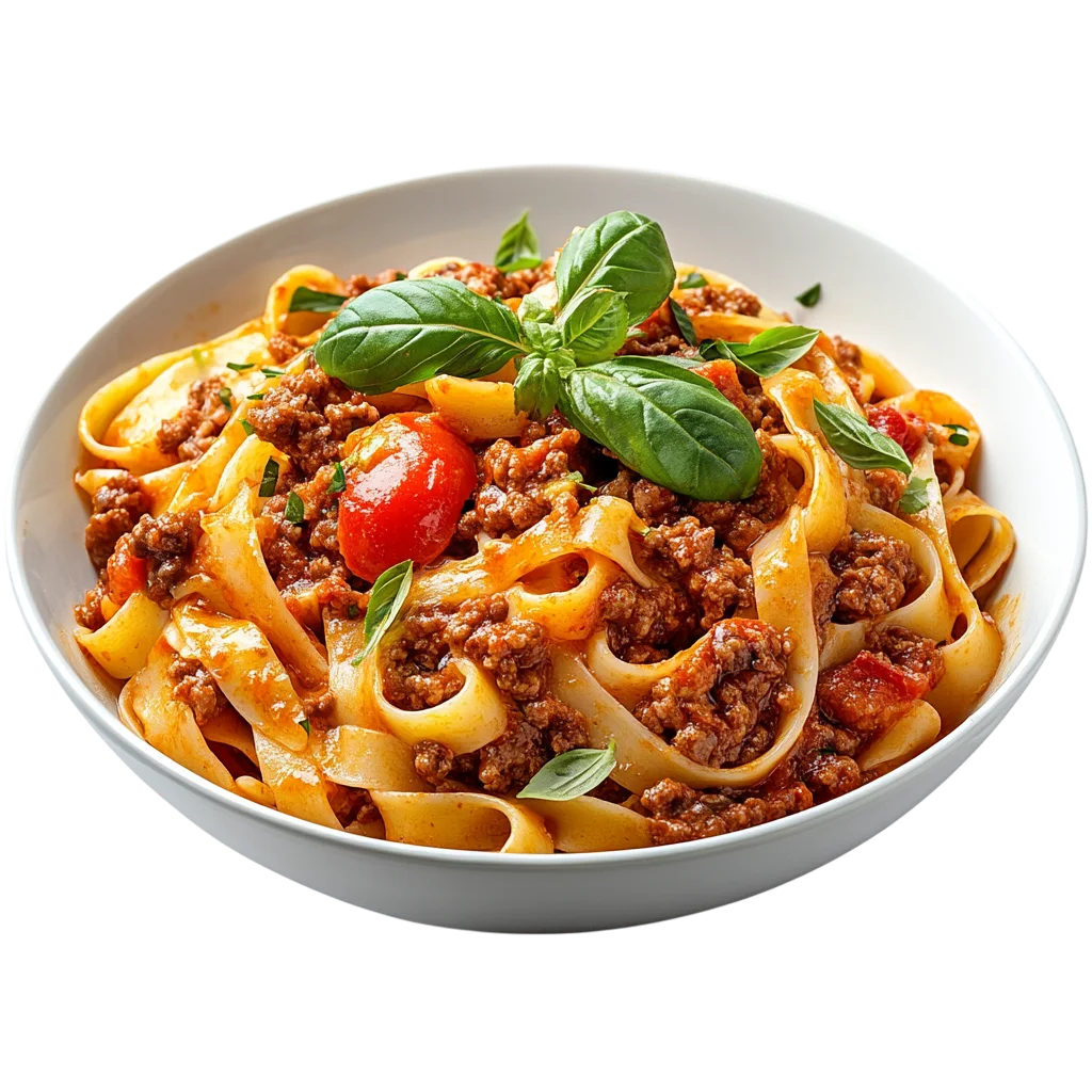 Tagliatelle with Meat Tomato Sauce and Basil – Free PNG