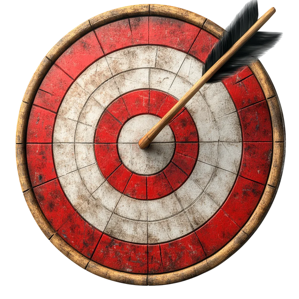 Weathered Archery Target with Arrow at the Bullseye Free PNG