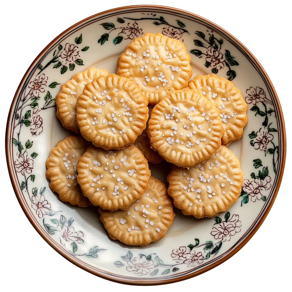 Salted Round Biscuits on a Floral Plate Free PNG