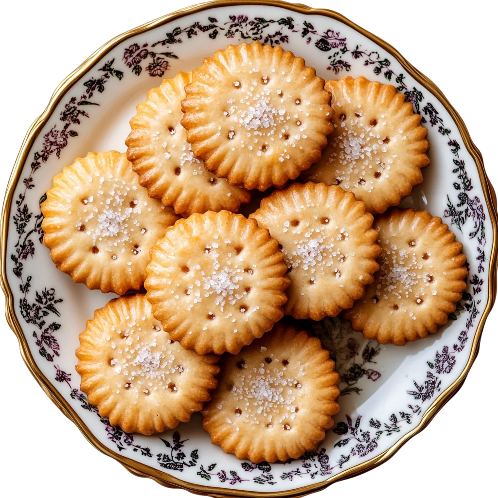Salted Round Crackers on an Ornate Plate Free PNG
