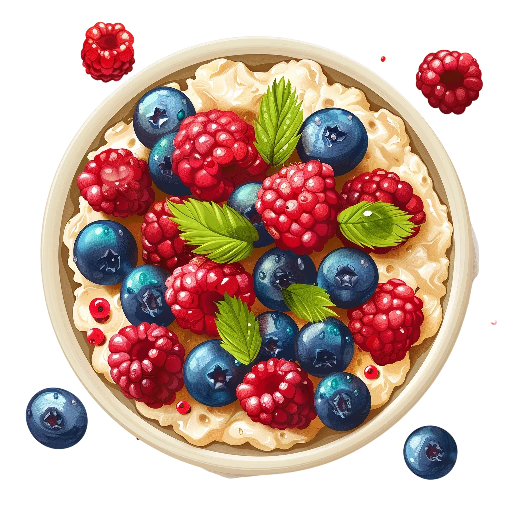 Creamy Berry Dessert Bowl with Raspberries and Blueberries | Free PNG