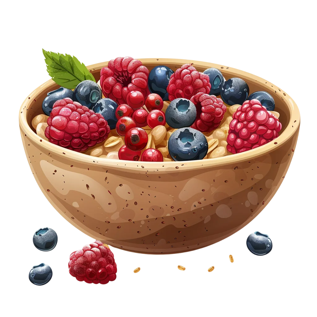 Wooden Bowl of Mixed Berries and Seeds Free PNG