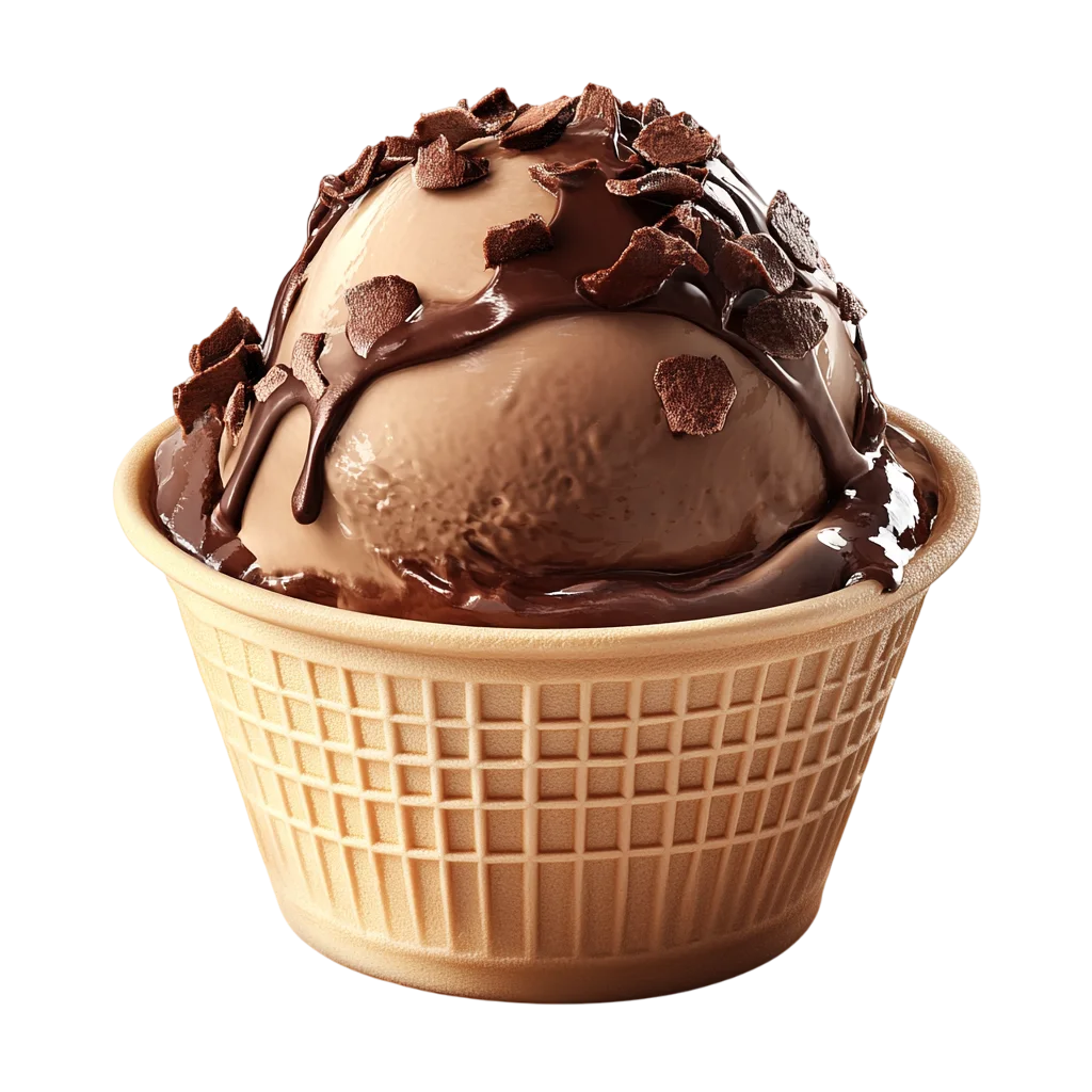 Chocolate Ice Cream with Chocolate Sauce in a Waffle Cup Free PNG