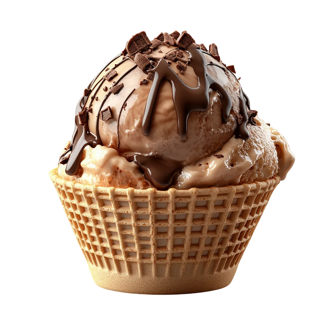 Chocolate Drizzled Ice Cream in a Waffle Cup | Free PNG