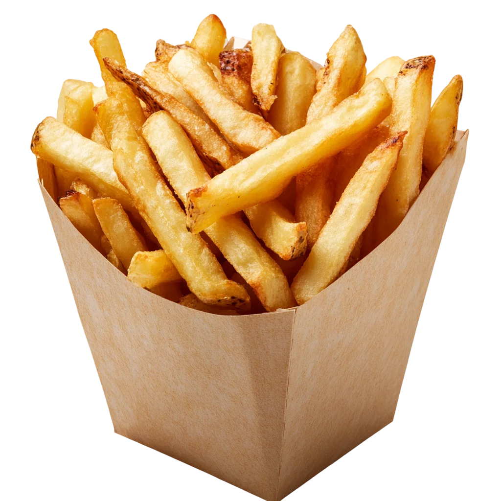 Golden French Fries in Paper Carton Free PNG