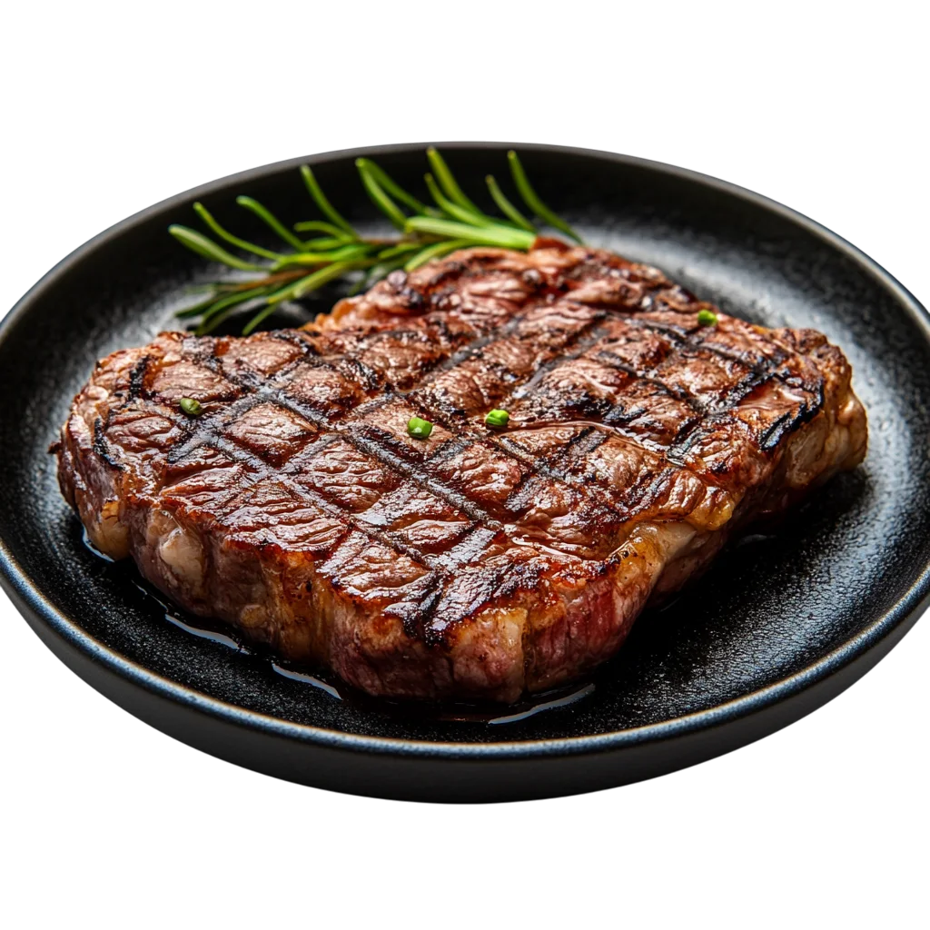 Grilled Steak on a Black Plate with Rosemary – Free PNG