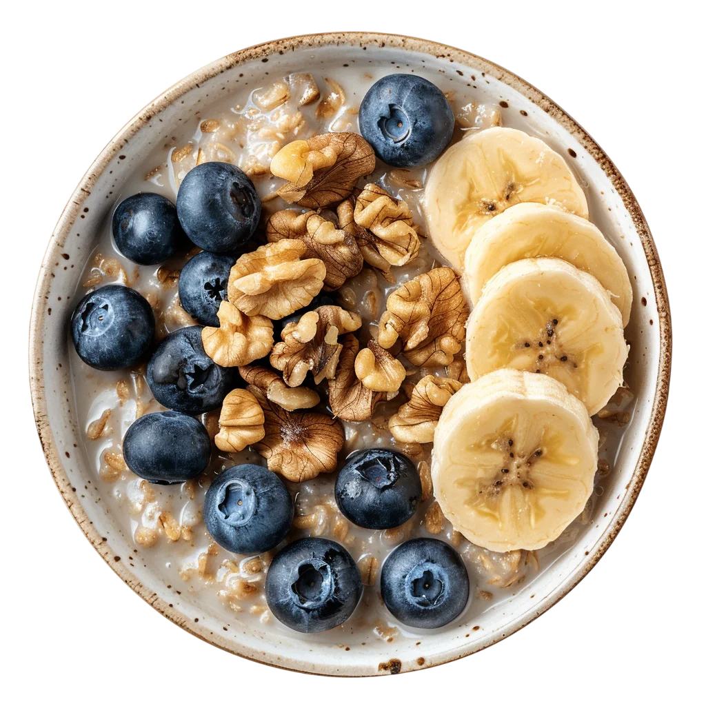 Blueberry Banana Oatmeal Bowl with Walnuts Free PNG