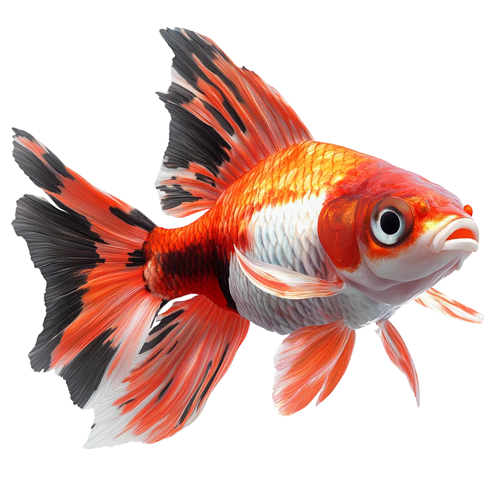 Orange and White Fancy Goldfish with Flowing Fins | Free PNG