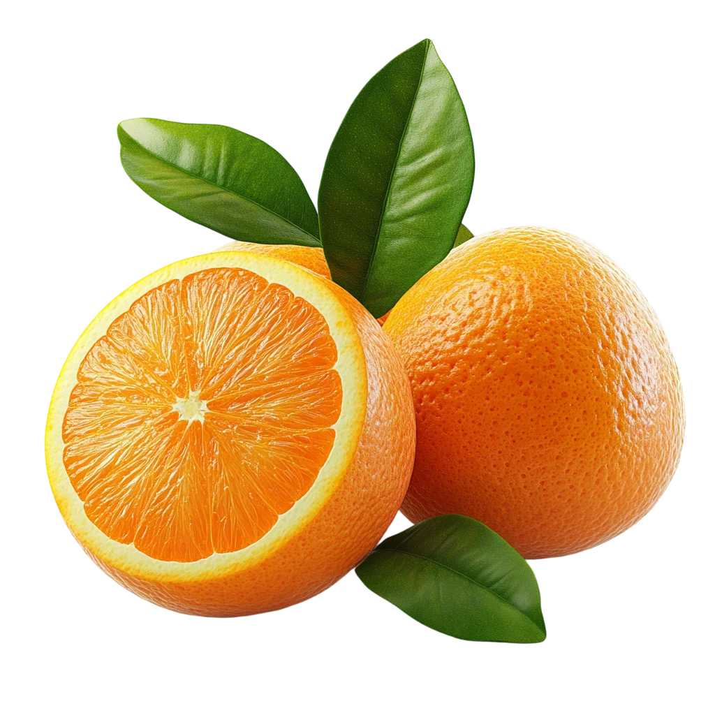 Fresh Juicy Oranges With Green Leaves PNG