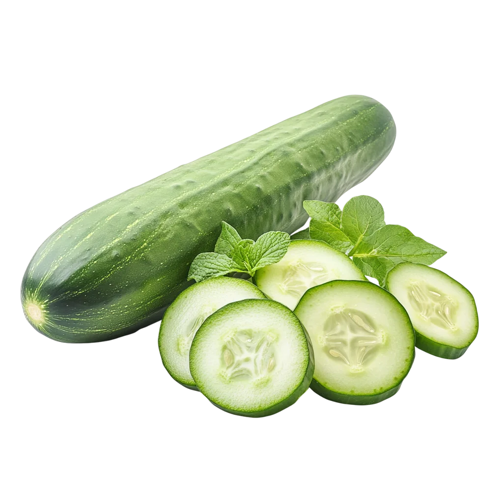 Fresh Green Cucumbers And Slices PNG