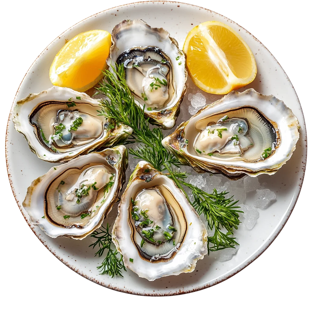 Fresh Raw Oysters Platter With Herbs PNG