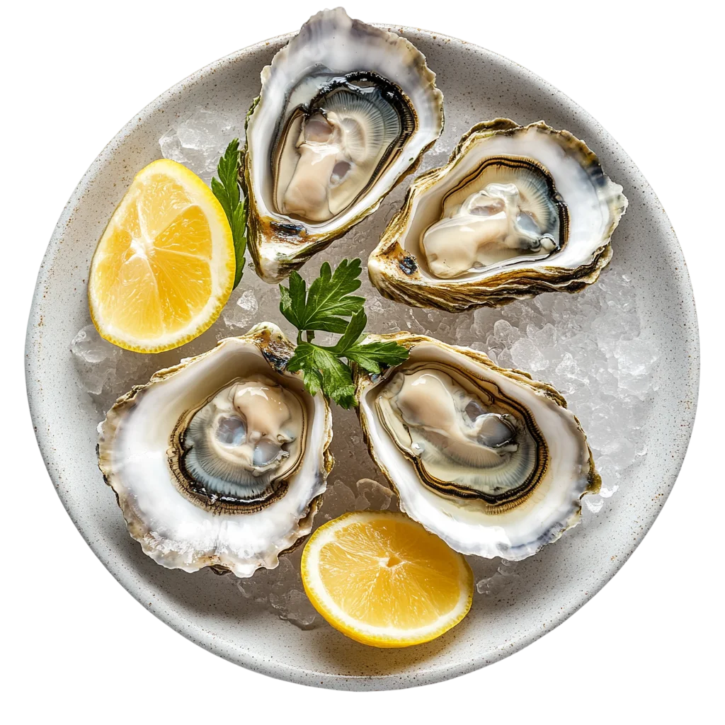Fresh Raw Oysters On Ice Platter PNG