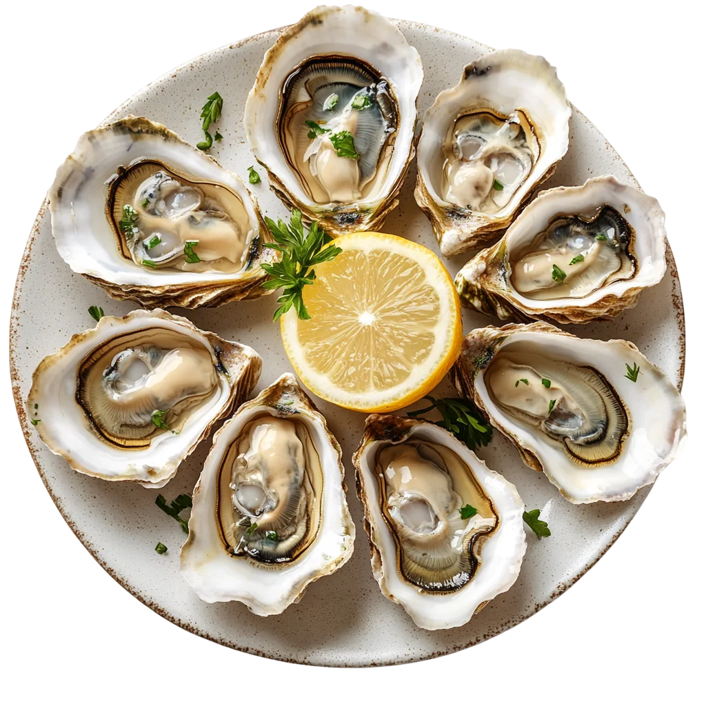 Fresh Oyster Platter With Lemon Slices PNG