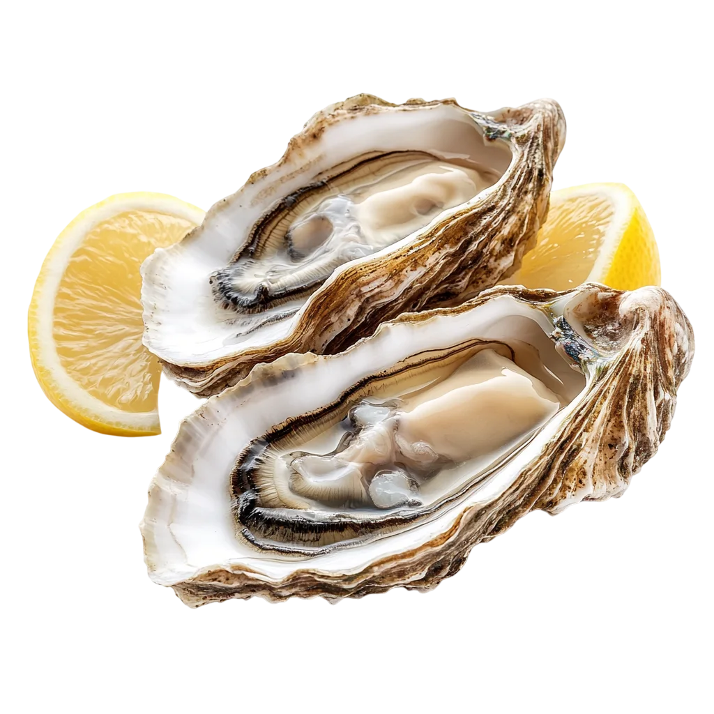 Fresh Raw Oysters With Lemon Slices PNG