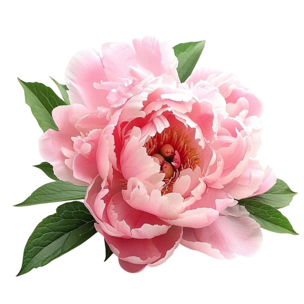 Fresh Pink Peony Flower Blossom With Leaves PNG