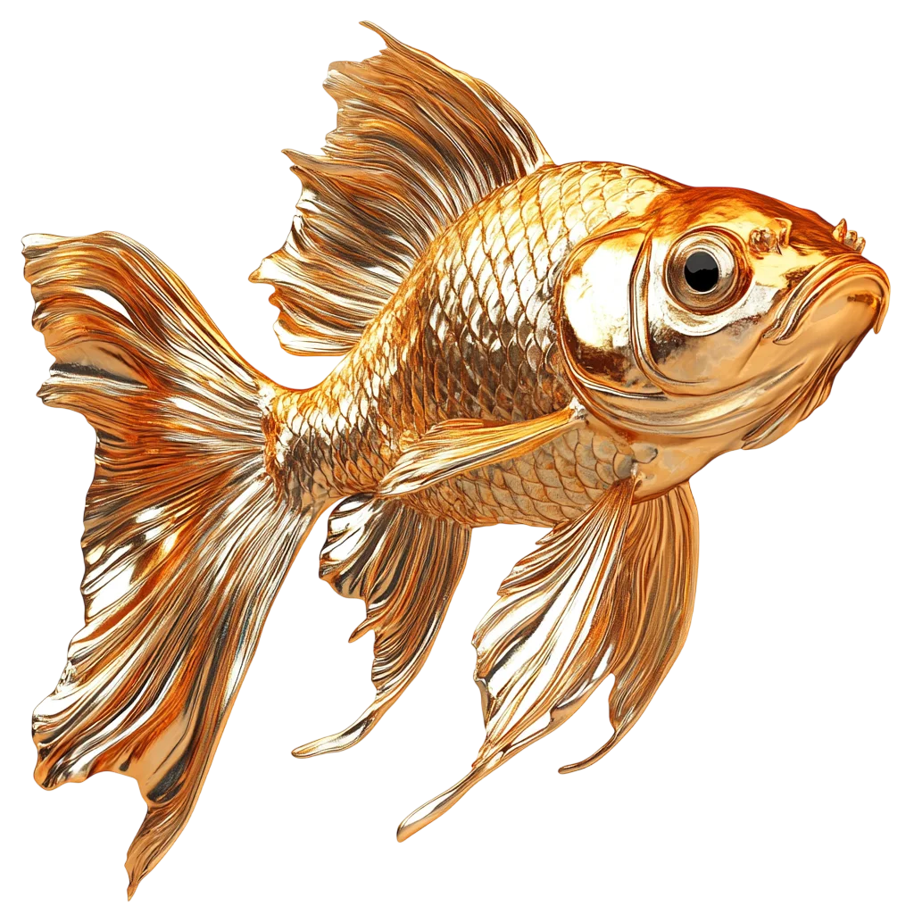 Metallic Golden Goldfish with Flowing Fins Free PNG