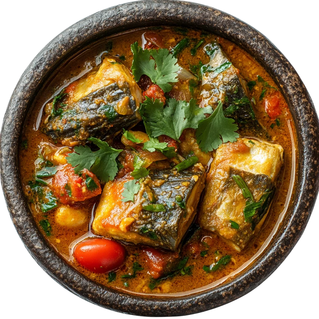 Fish Curry with Fresh Cilantro in a Rustic Bowl | Free PNG
