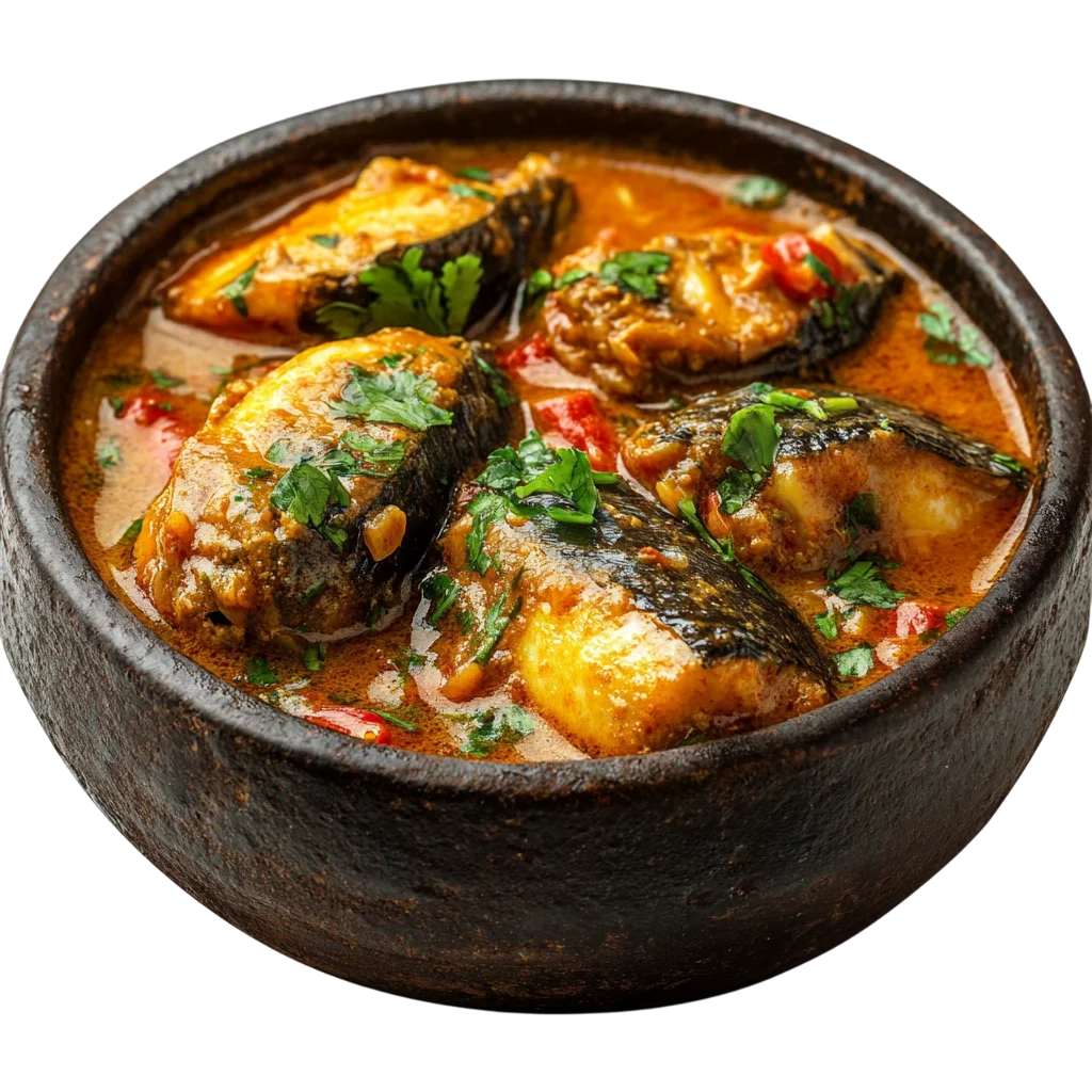 Fish Curry in a Rustic Bowl – Free PNG
