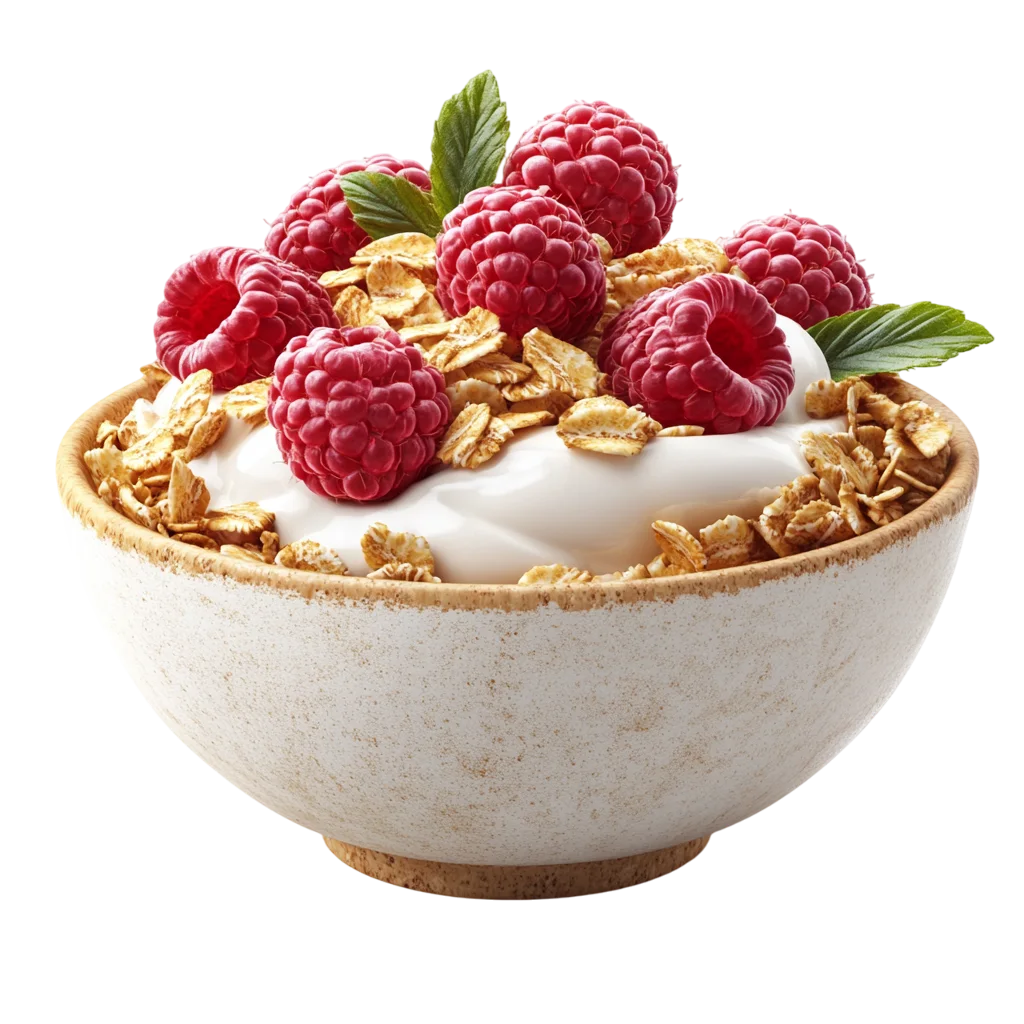 Fresh Granola Bowl With Raspberries PNG