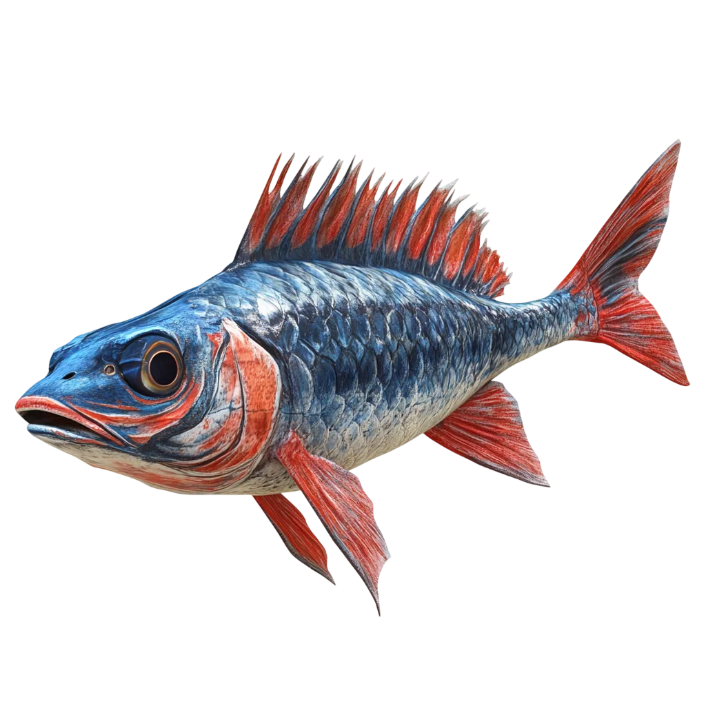 Blue and Red Fish Illustration Free PNG