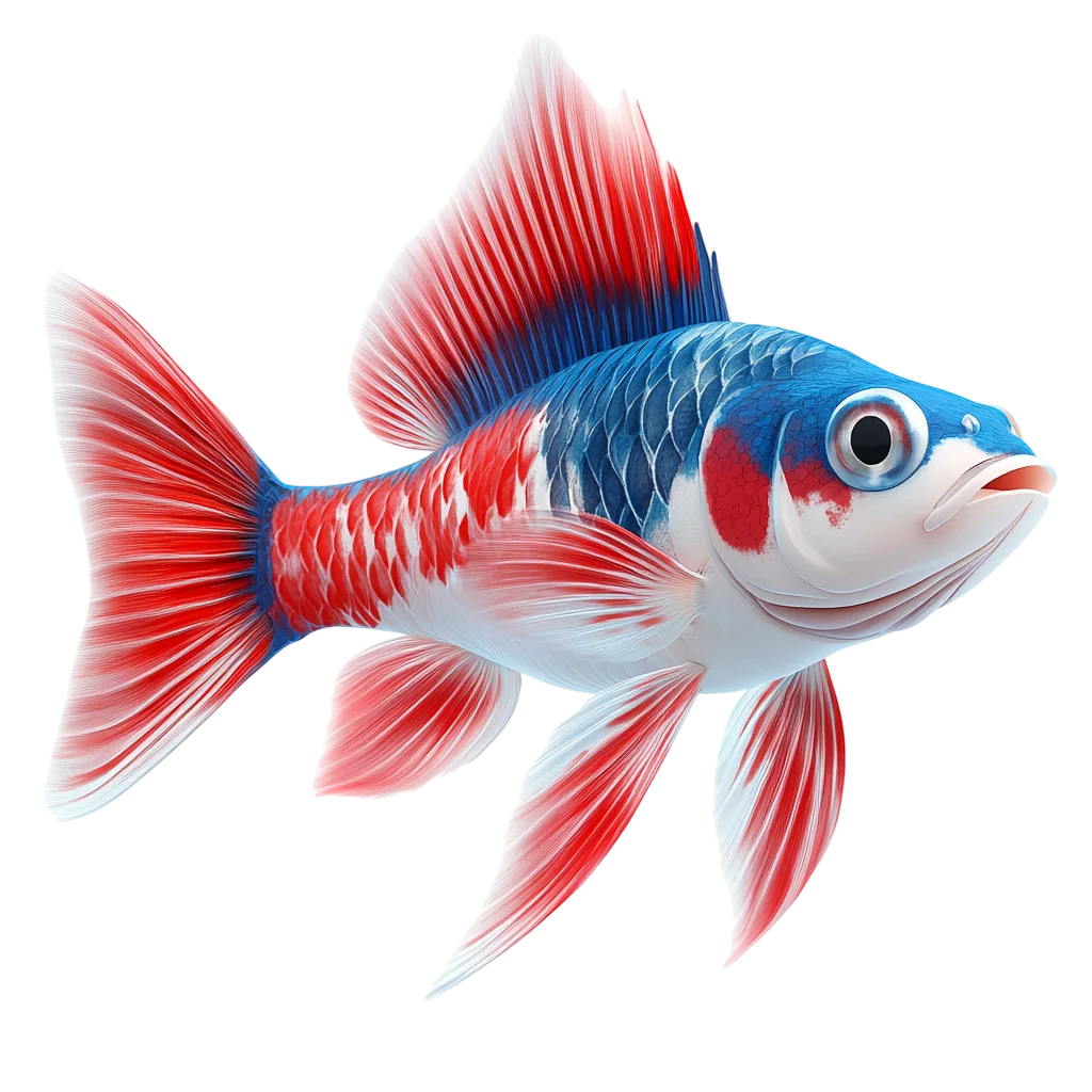 Red, White, and Blue Betta Fish with Flowing Fins Free PNG