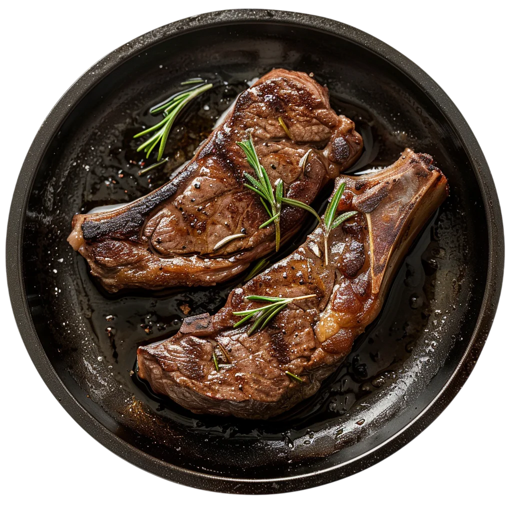 Grilled Meat Chops In Iron Skillet PNG