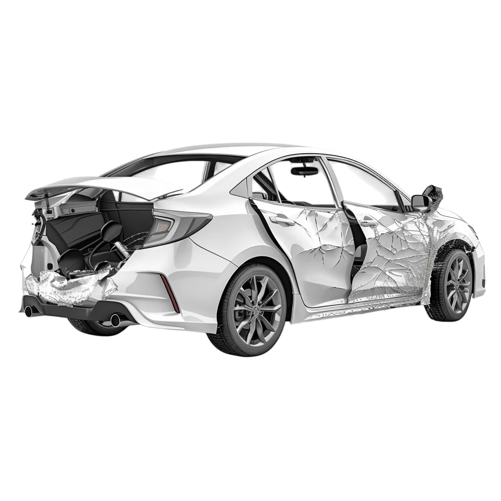 Modern Silver Damaged Sedan Rear Wreck PNG