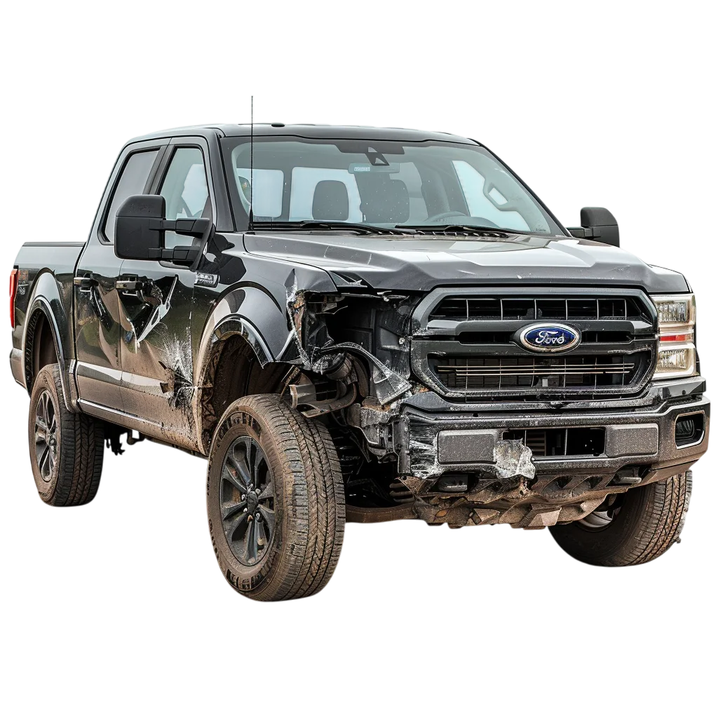 Modern Black Damaged Pickup Truck Front PNG