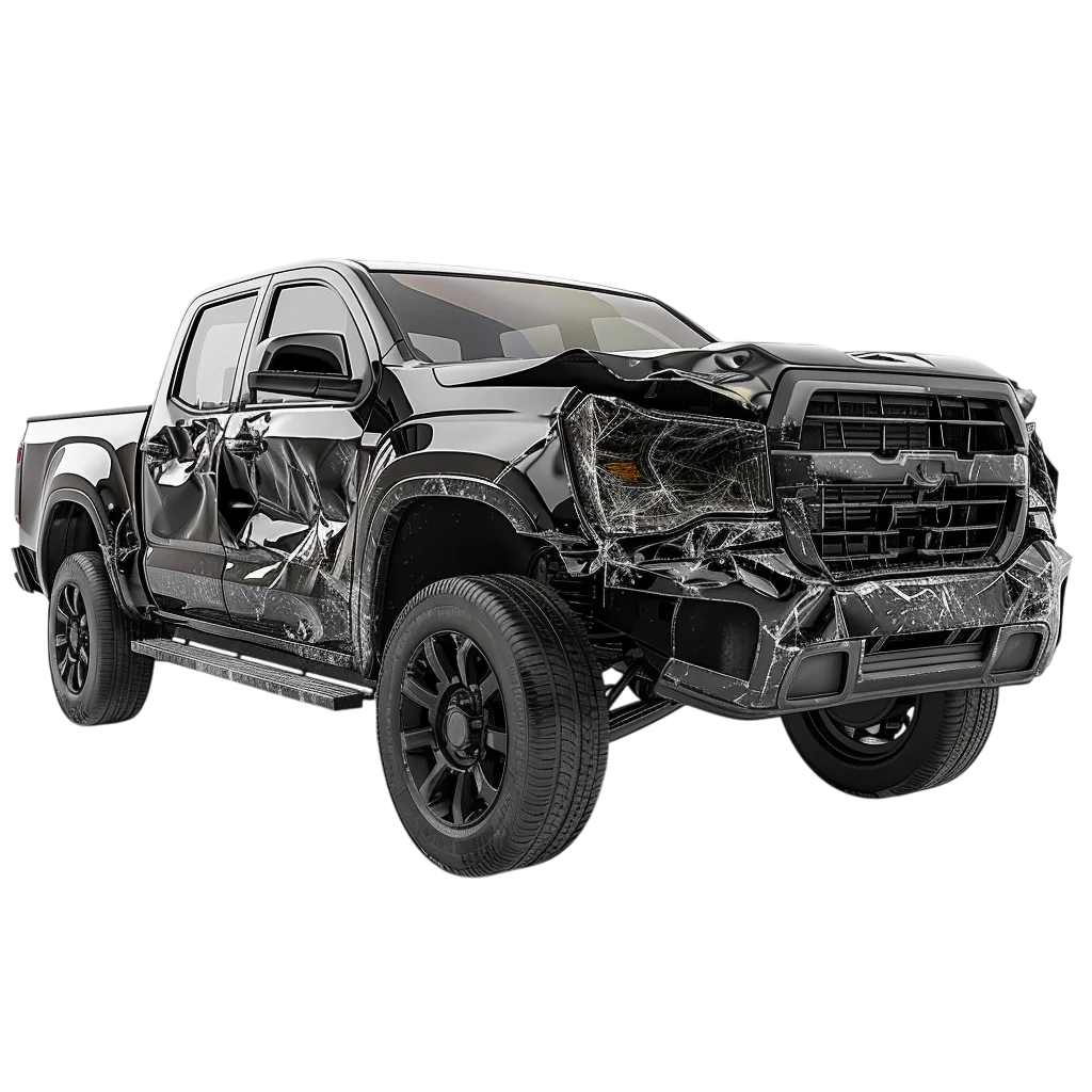 Modern Black Damaged Pickup Truck Wreck PNG
