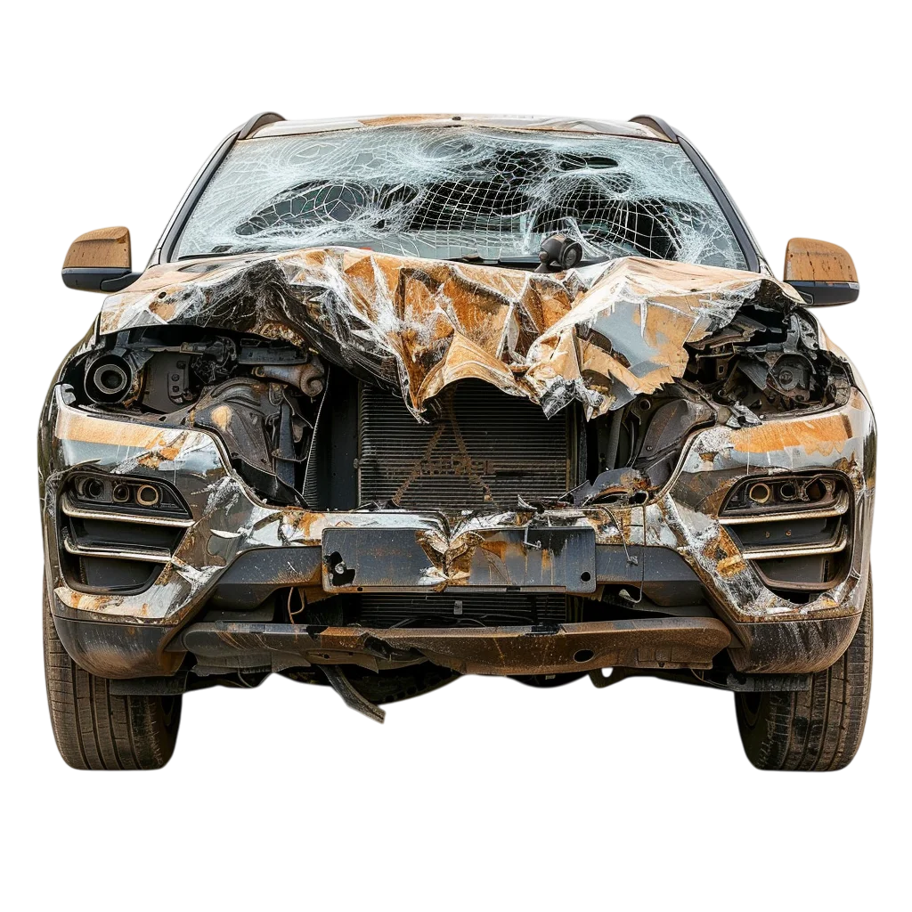 Modern Camouflage Damaged SUV Side View PNG