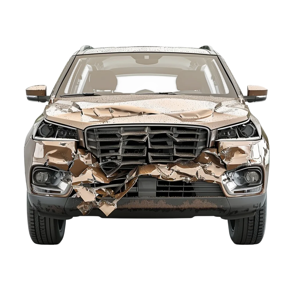 Modern Camouflage Damaged SUV Front View PNG