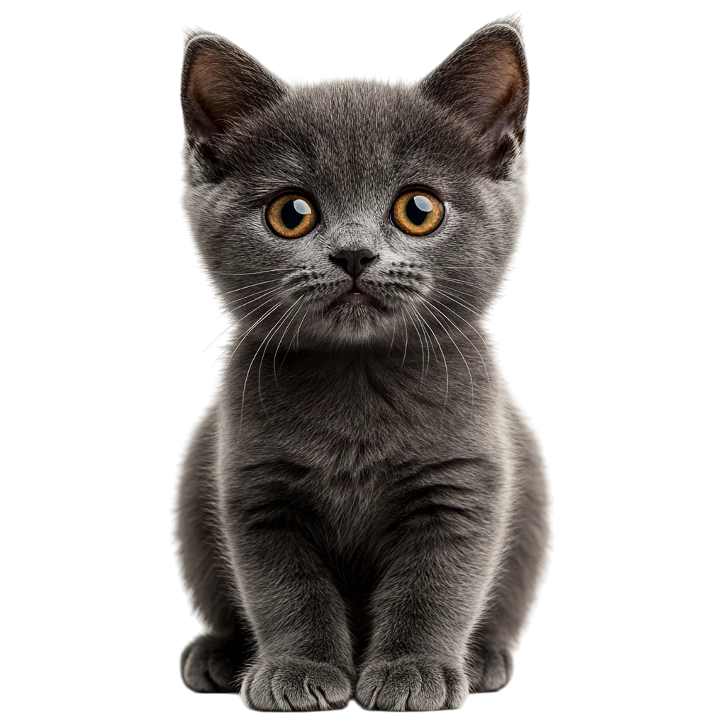 Cute Dark Grey Kitten Sitting Front View PNG