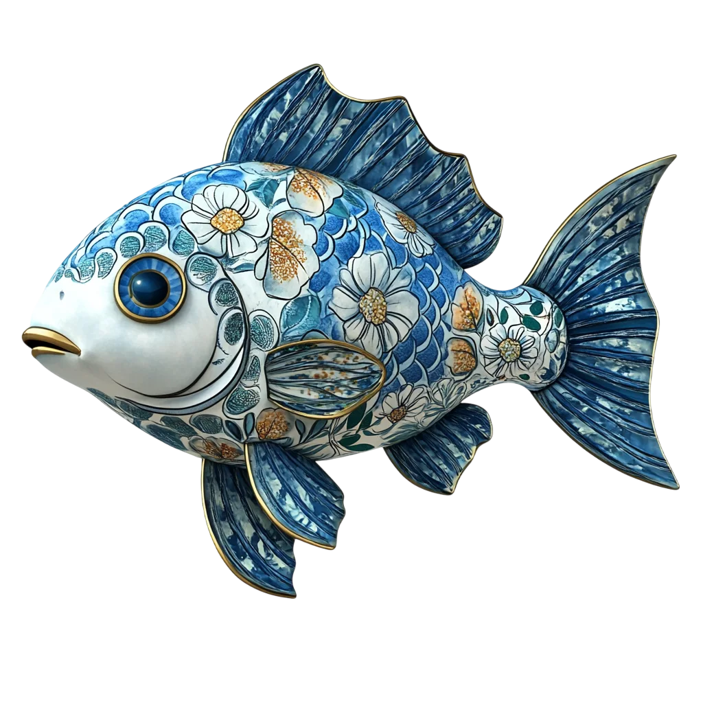 Floral Blue-and-White Decorative Fish Free PNG