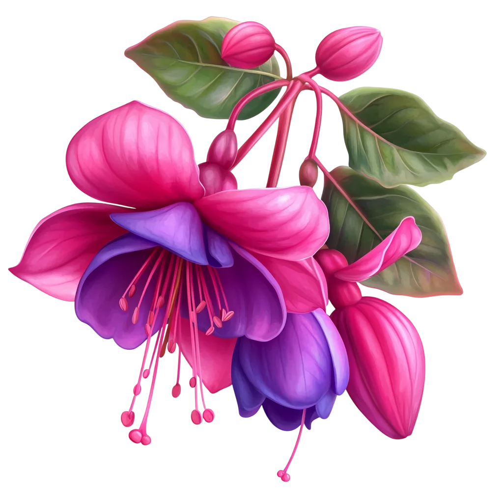 Fresh Pink And Purple Fuchsia Flowers PNG