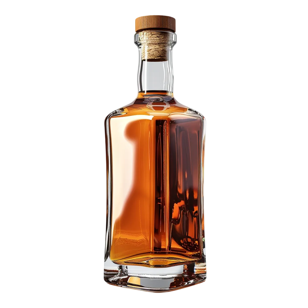 Square Glass Bottle Of Amber Whiskey PNG