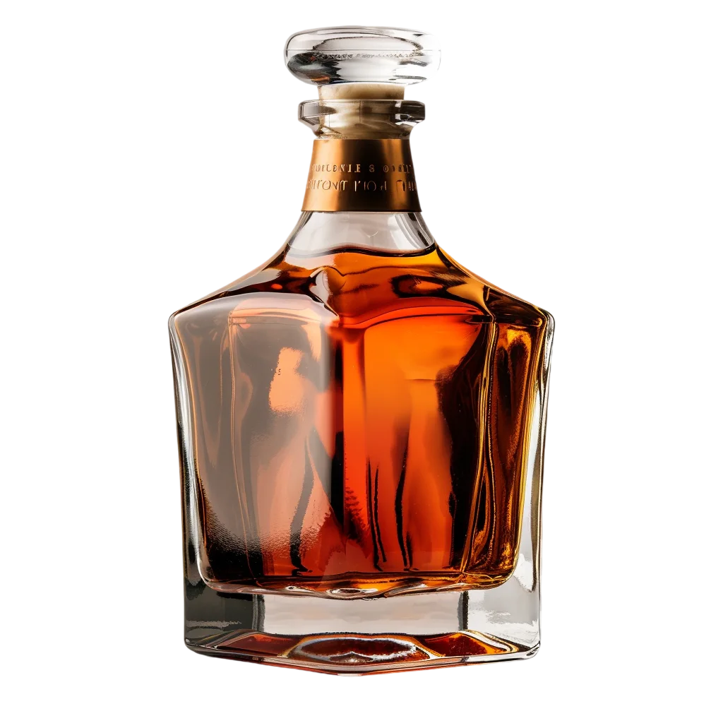 Cut Crystal Decanter Of Amber Whiskey PNG