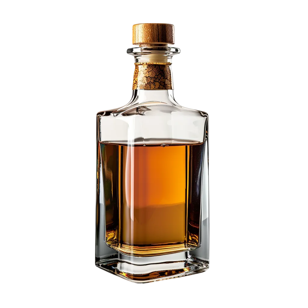 Glass Bottle Of Amber Whiskey Alcohol PNG