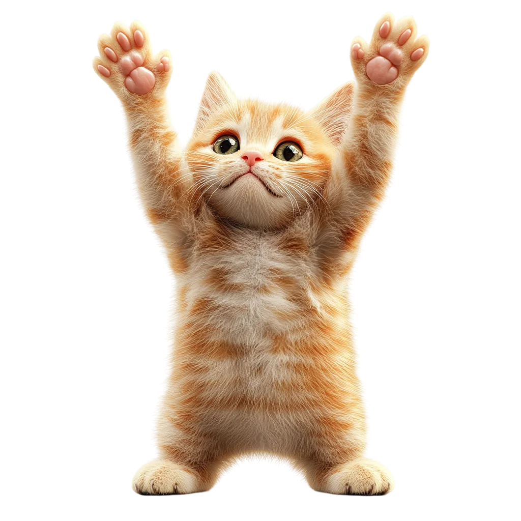 Cute Fluffy Kitten Raising Paws PNG