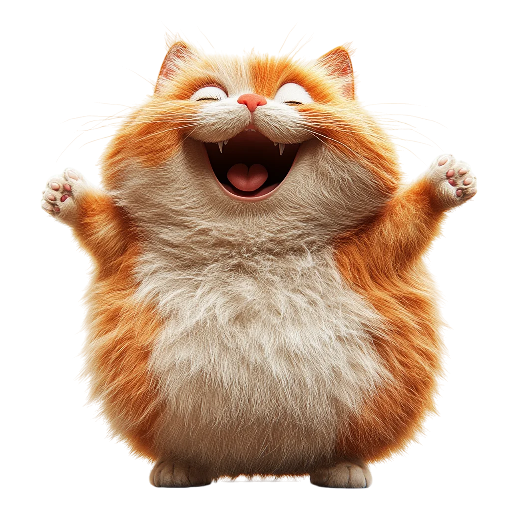 Cute Fluffy Round Orange Kitten Smiling PNG