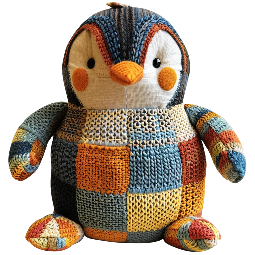 Cute Knitted Penguin Toy Patchwork PNG