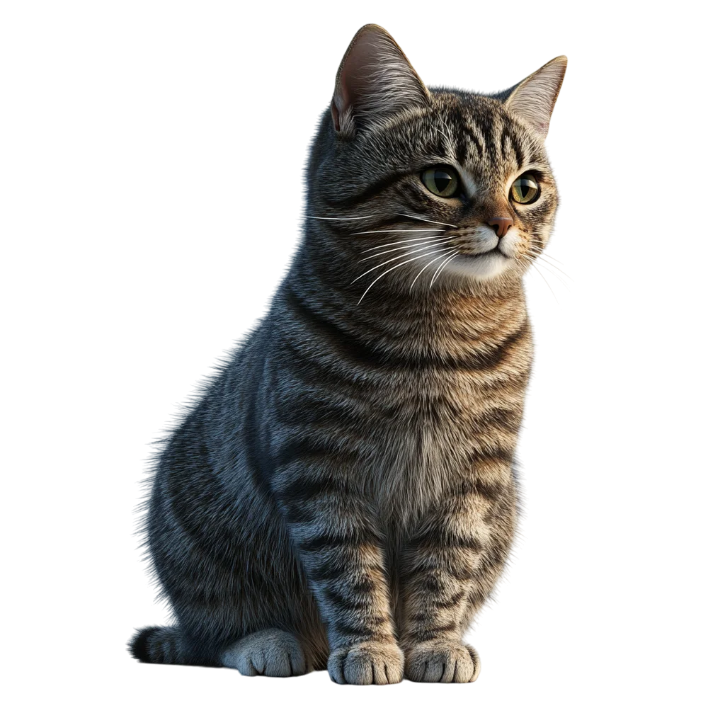 Seated Gray-Brown Tabby Cat - Free PNG