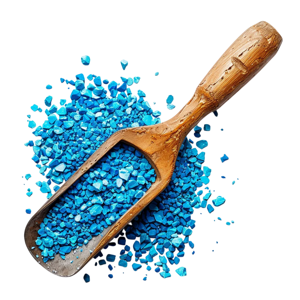 Wooden Scoop With Blue Crystal Bath Salt PNG