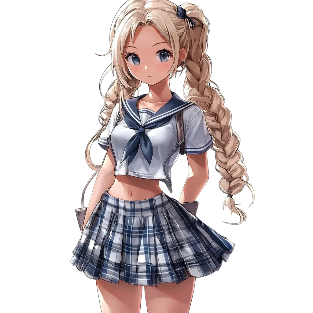 Anime School Girl In Uniform Posing PNG